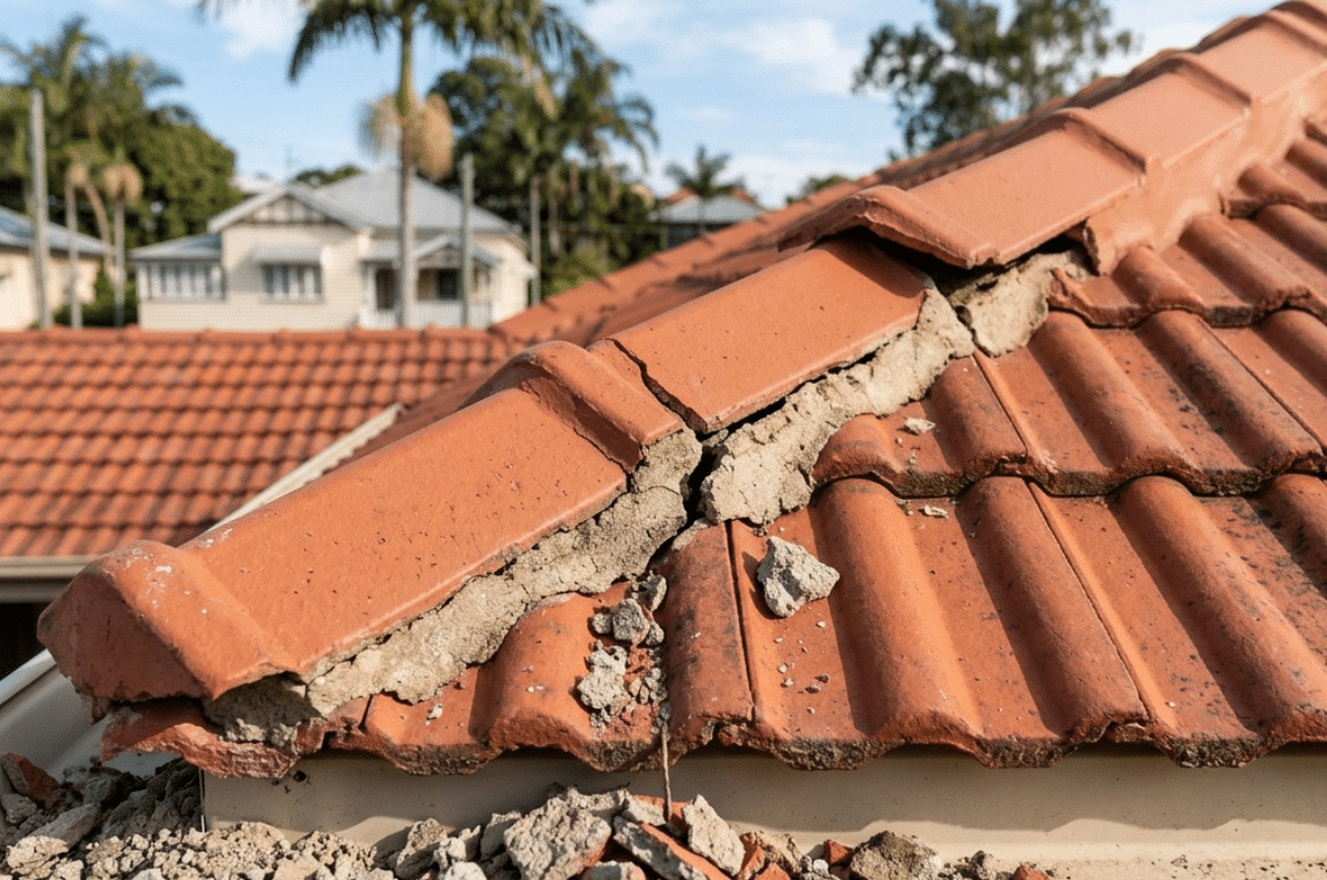 Cracked and damaged tile roof